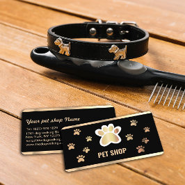 Elegante Black and Gold Pet Groomer Business Card Visitenkarte
