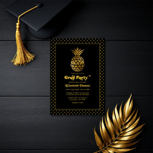 Elegante Black and Gold Pineaple Graduation Party Einladung
