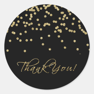 Elegante Black and Gold Polka-Dots Vielen Dank! Runder Aufkleber