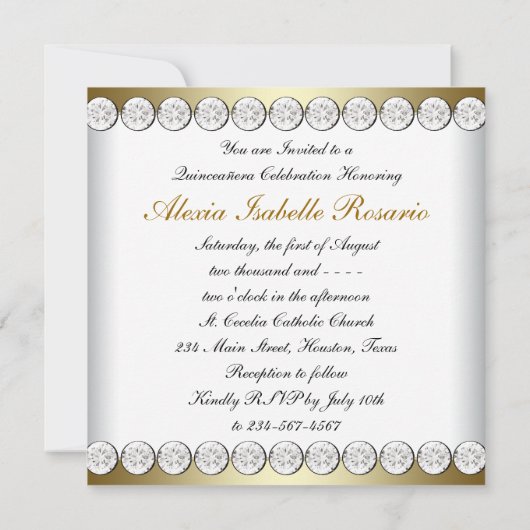 Elegante Black and Gold Quinceanera Einladung (Rückseite)