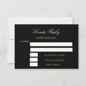 Elegante Black and Gold Response RSVP Karte (Vorderseite)