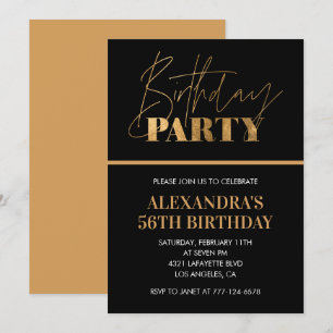 Elegante Black and Gold Script 56. Geburtstagspart Einladung