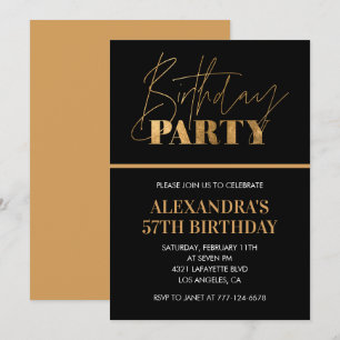 Elegante Black and Gold Script 57. Geburtstagspart Einladung