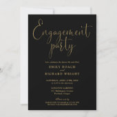 Elegante Black and Gold Script Engagement Party Einladung (Vorderseite)