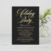 Elegante Black and Gold Script Feiertage Party Einladung (Stehend Vorderseite)