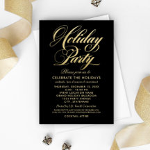Elegante Black and Gold Script Feiertage Party