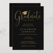 Elegante Black and Gold Script Graduation Party Einladung (Vorne/Hinten)