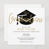 Elegante Black and Gold Script Graduation Party Einladung (Vorne/Hinten)
