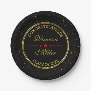 Elegante Black and Gold Shiny Stars - Abschlüsse Pappteller
