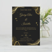 Elegante Black and Gold Sparkle Save the Date Kart (Stehend Vorderseite)