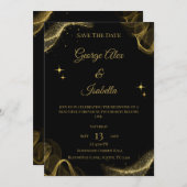 Elegante Black and Gold Sparkle Save the Date Kart (Vorne/Hinten)
