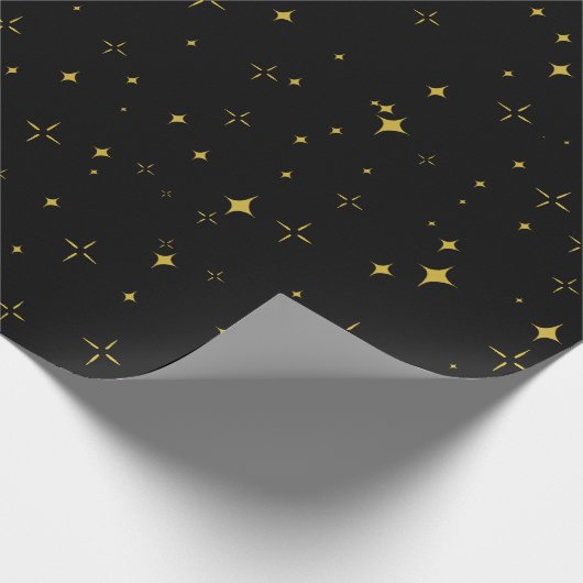 Elegante Black and Gold Stars und Glitzern Gift Geschenkpapier (Ecke)