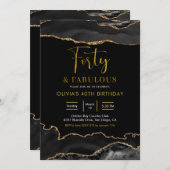 Elegante Black and Gold Vierzig und fabelhaft Einladung (Vorne/Hinten)