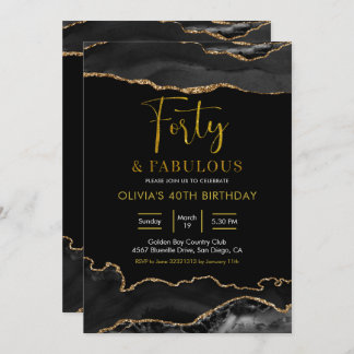 Elegante Black and Gold Vierzig und fabelhaft Einladung