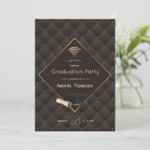 Elegante Black and Gold Virtual Graduation Party Einladung (Stehend Vorderseite)