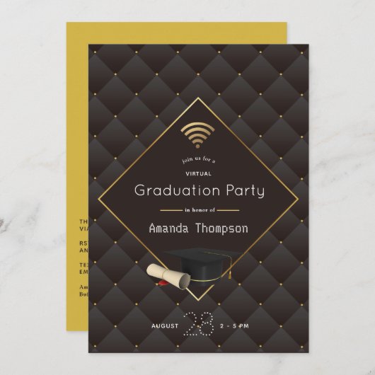 Elegante Black and Gold Virtual Graduation Party Einladung (Vorne/Hinten)