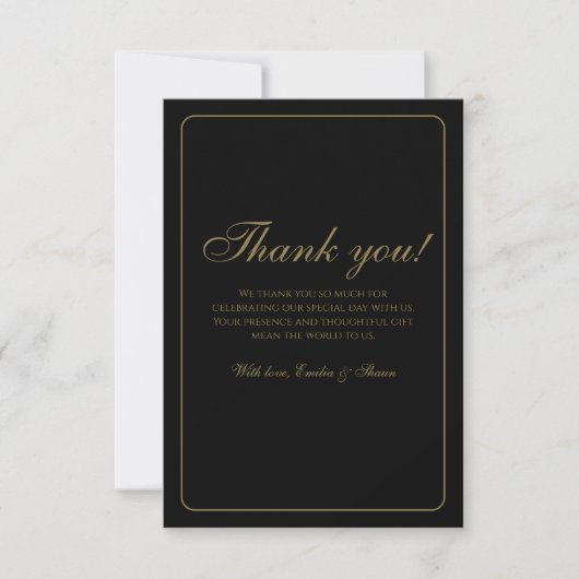 Elegante Black and Gold Wedding Dankeschön Card Dankeskarte (Vorderseite)