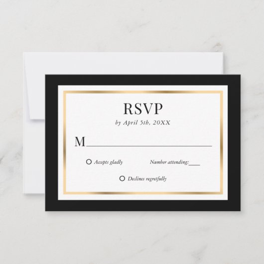 Elegante Black and Gold Wedding RSVP Card Karte (Vorderseite)