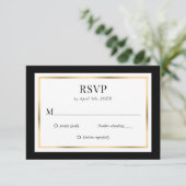 Elegante Black and Gold Wedding RSVP Card Karte (Stehend Vorderseite)