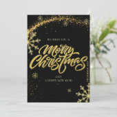 Elegante Black and Gold Weihnachts-Schneeflocke Einladung (Stehend Vorderseite)