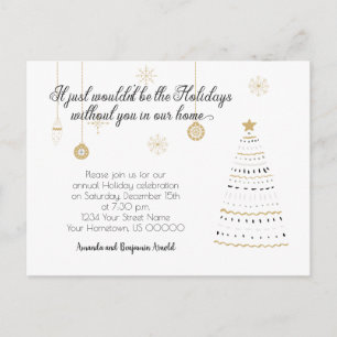 Elegante Black and Gold Weihnachtsfeier Postkarte