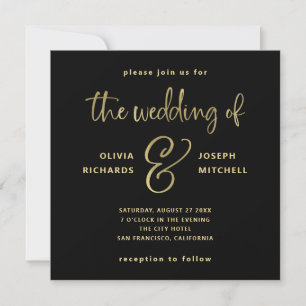 Elegante Black and Imitate Gold Wedding Einladung
