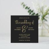 Elegante Black and Imitats Gold Wedding Einladung (Stehend Vorderseite)