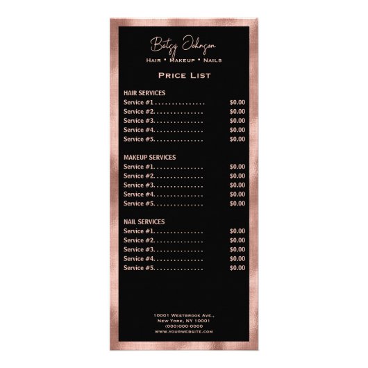 Elegante Black and Imitats Rose Gold Foil Rack Car Werbekarte (Vorne)