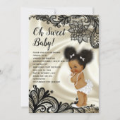 Elegante Black and Ivory Baby Shower Afro Puffs Einladung (Vorderseite)