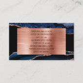 Elegante Black and Navy Blue Rose Gold Agate Luxur Visitenkarte (Rückseite)