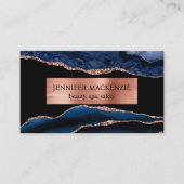 Elegante Black and Navy Blue Rose Gold Agate Luxur Visitenkarte (Vorderseite)