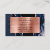 Elegante Black and Navy Blue Rose Gold Agate Luxur Visitenkarte (Rückseite)