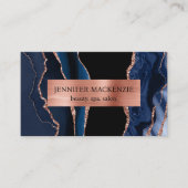 Elegante Black and Navy Blue Rose Gold Agate Luxur Visitenkarte (Vorderseite)