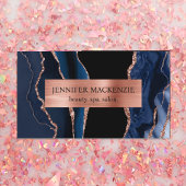 Elegante Black and Navy Blue Rose Gold Agate Luxur Visitenkarte