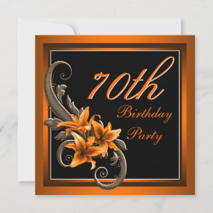 Elegante Black and Orange Tiger Lily Birthday Part Einladung