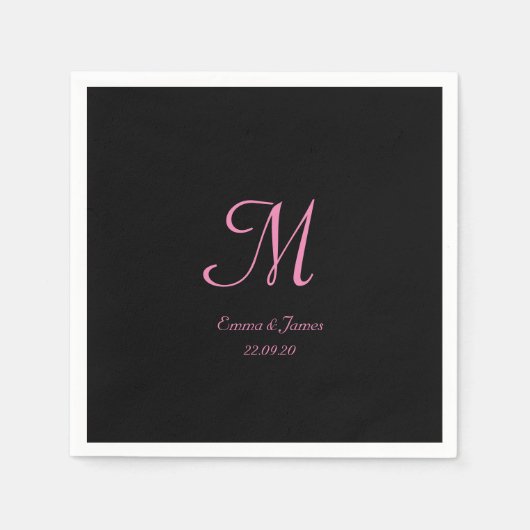 Elegante Black and Pink Monogram Wedding Party Serviette (Vorderseite)