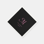 Elegante Black and Pink Monogram Wedding Party Serviette (Ecke)