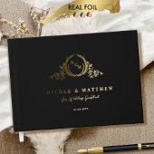 Elegante Black and Real Foil Monogram Wedding Gästebuch