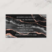 Elegante Black and Rose Gold Agate Luxus Visitenkarte (Rückseite)