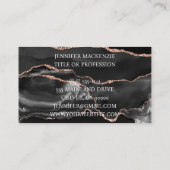 Elegante Black and Rose Gold Agate Luxus Visitenkarte (Rückseite)