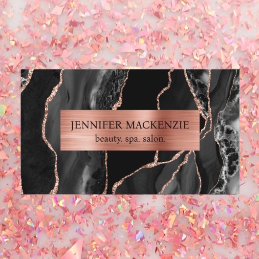 Elegante Black and Rose Gold Agate Luxus Visitenkarte