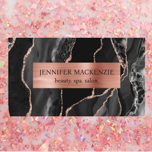 Elegante Black and Rose Gold Agate Luxus Visitenkarte