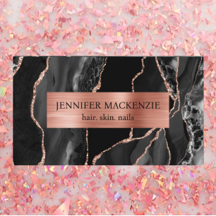 Elegante Black and Rose Gold Agate Luxus Visitenkarte