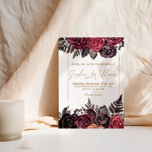 Elegante Black and Rote Rosen Wedding Party Einladung