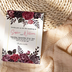 Elegante Black and Rote Rosen Wedding Party Einladung