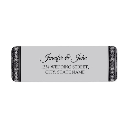 Elegante Black and Silver Wedding Rücksendeadresse (Vorne)