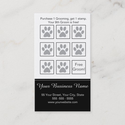 Elegante Black and White Dog Grooming Loyalty Card Treuekarte (Vorderseite)