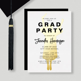 Elegante Black and White Graduation Party Gold Folieneinladung