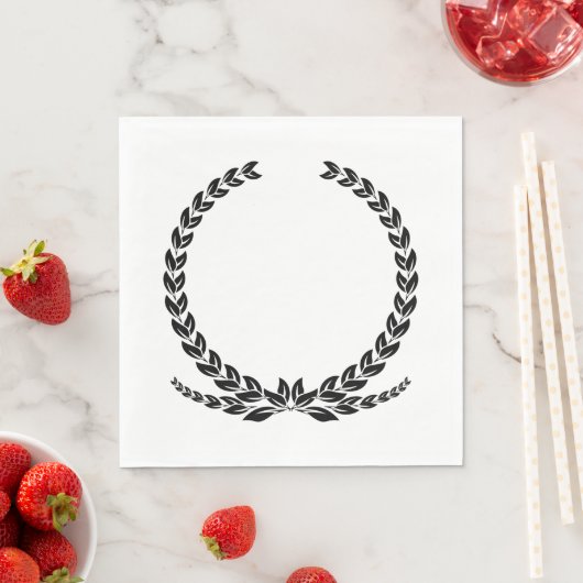 Elegante Black and White Laurel Leaf Wreath Weddin Serviette (Beispiel)