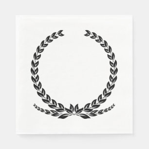Elegante Black and White Laurel Leaf Wreath Weddin Serviette